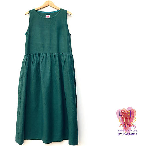 Šaty - Tmavozelené maxi ľanovky - 17607313_