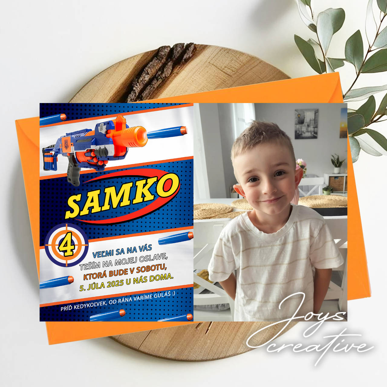 Detská narodeninová pozvánka  NERF (s fotkou)