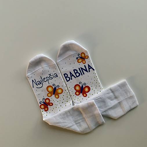 Maľované ponožky pre babku s nápisom: (Najlepšia babina - biele)