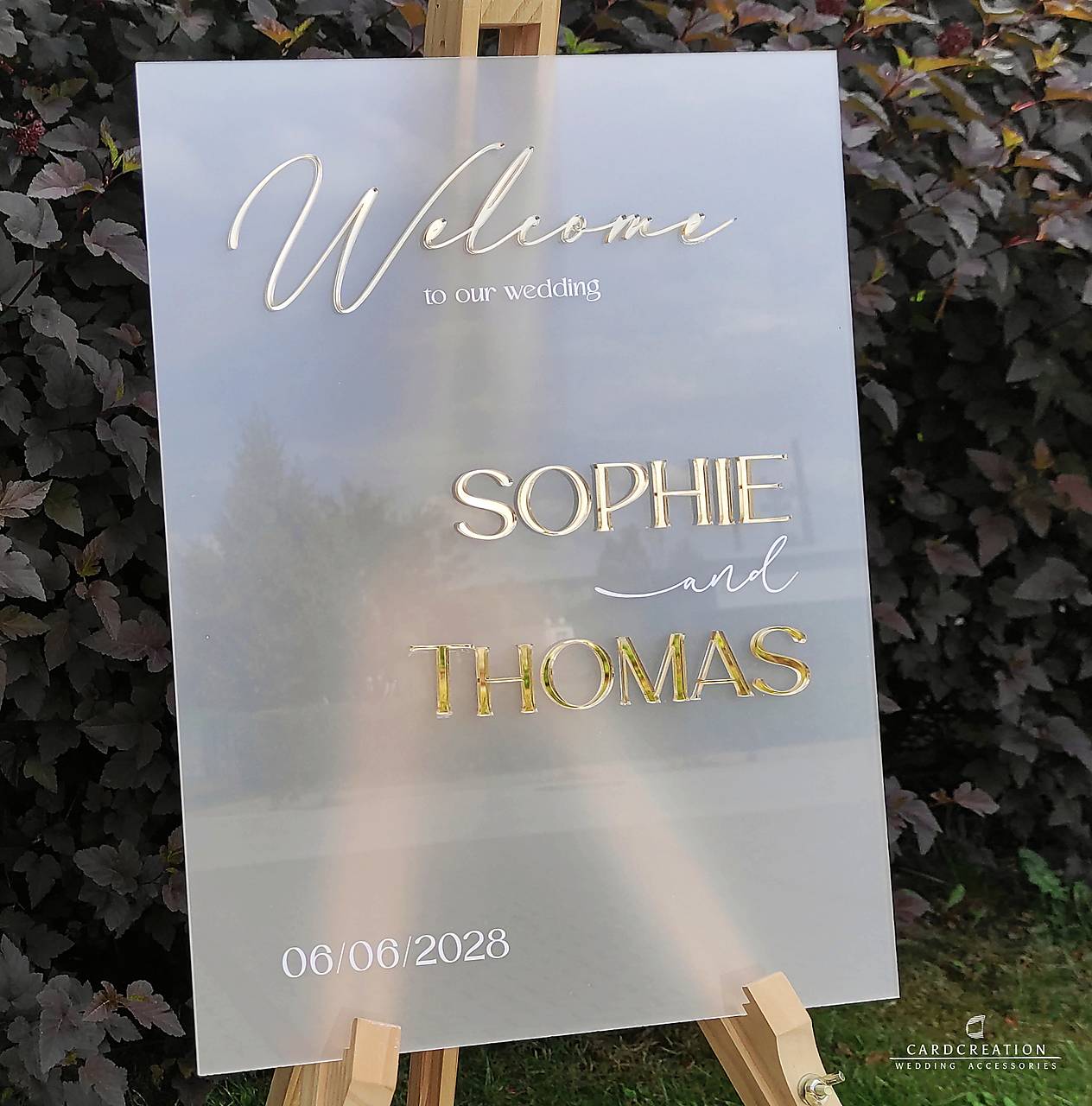 Elegantná transparentná uvítacia tabuľa, svadobná dekorácia UT2408