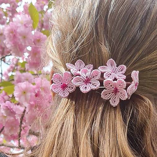 Ozdoby do vlasov - Makramé spona „Sakura“ - 17608498_