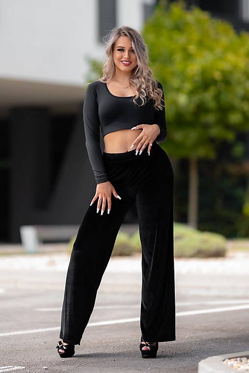 Nohavice - Zamatové nohavice ČIERNE MAXI - 17607804_