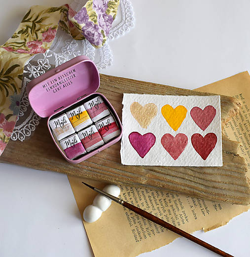 Farby-laky - Set akvarelových farieb v ružových odtieňoch  - 17609167_