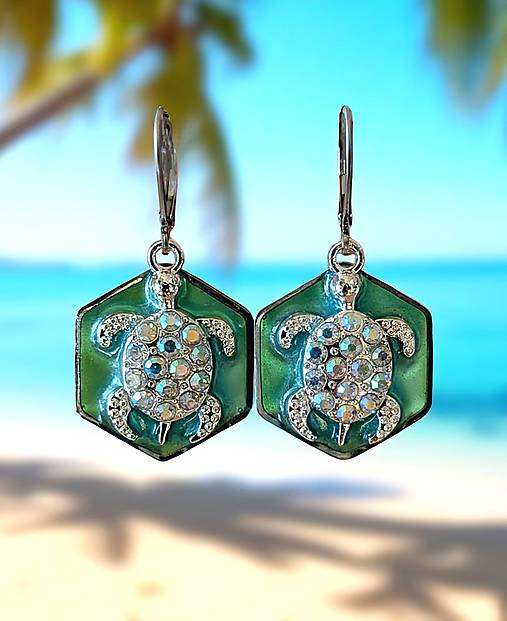 Náušnice - Letné živicové náušnice s korytnačkami, nerezová oceľ - 17607957_