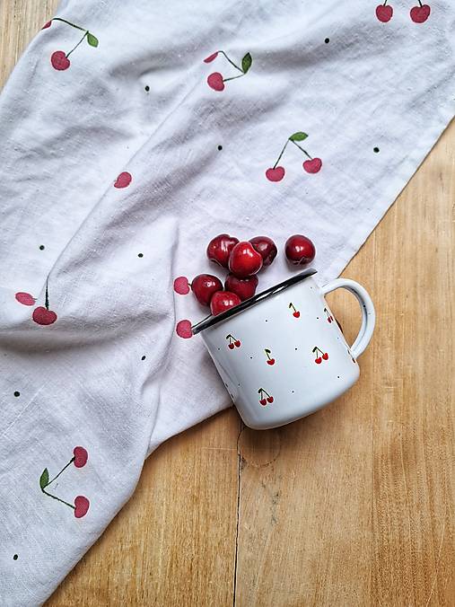 Nádoby - Smaltovaný hrnček Čerešienky  (Čerešne (v jednom smere)) - 17609321_