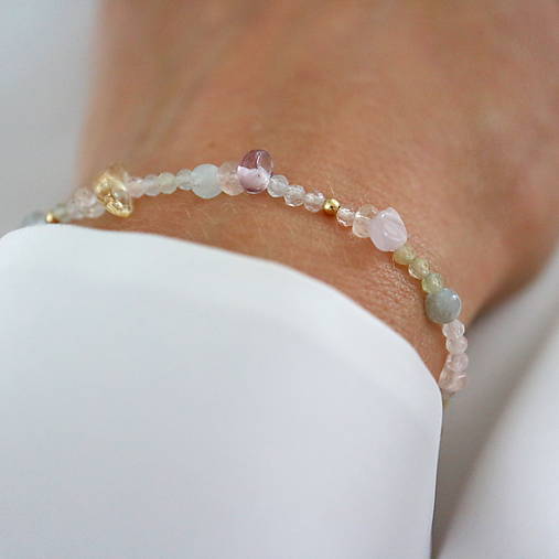 Náramky - Pastelový náramok z polodrahokamov (gold filled) - 17609645_