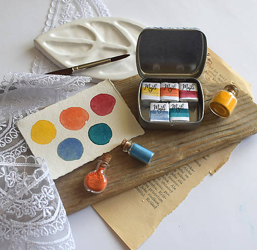 Farby-laky - Set ručne robených akvarelových farieb - 17609750_