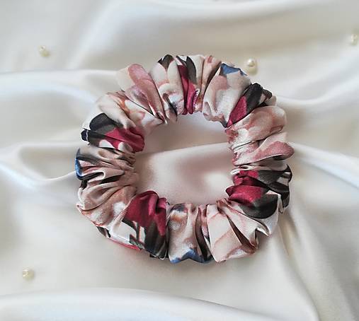 Ozdoby do vlasov - Saténová gumička Scrunchie BORDO, veľkosť: SLIM - 17609496_