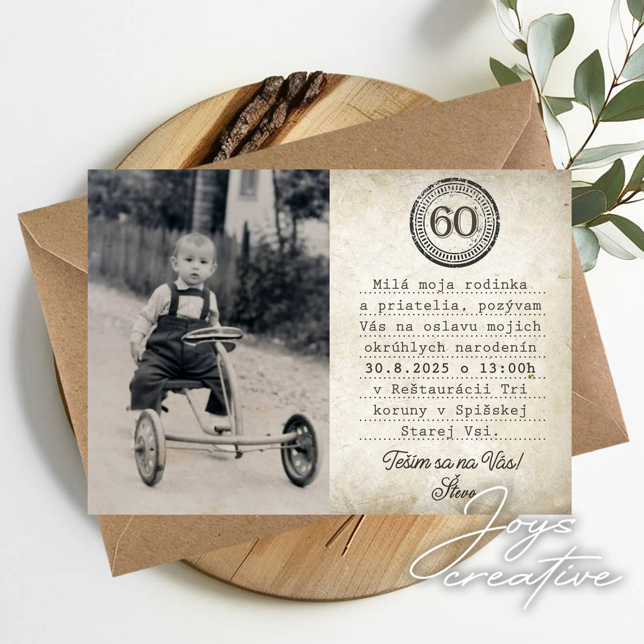 Retro pozvánka na narodeniny s fotkou z detstva B21