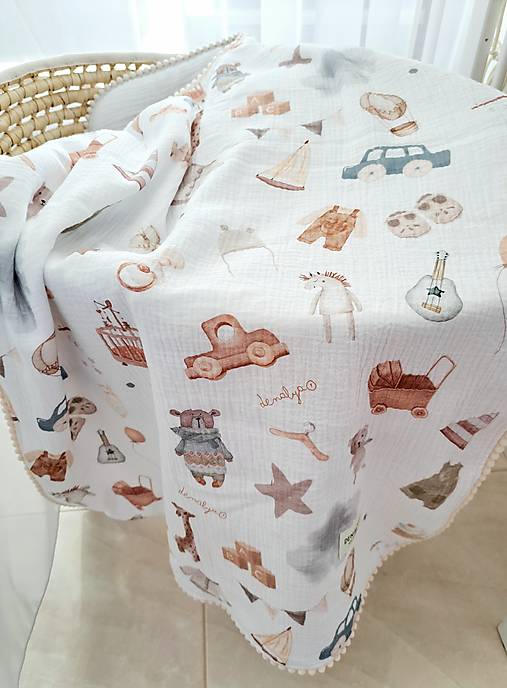 Detský textil - Letná mušelínová deka hravý a veselý dizajn pre chlapčeka - 17613318_