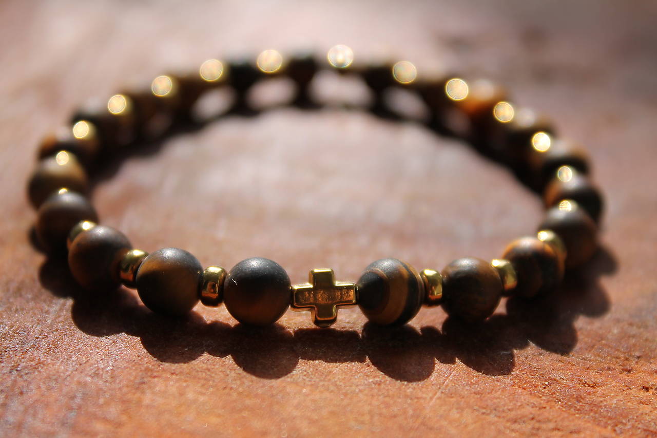 Ochranný krížik oceľový _Tigrie oko