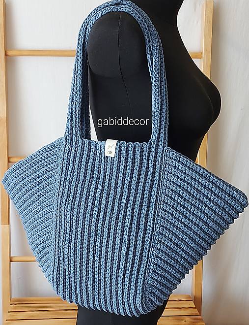 Háčkovaná veľká letná taška na rameno (Jeans modrá)