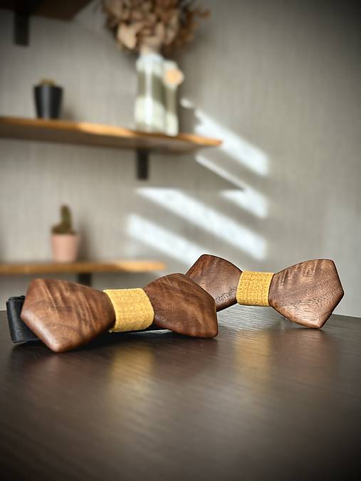 Pánske doplnky - MF Bowties - George Set pre pár - orech / žltá - 17613816_