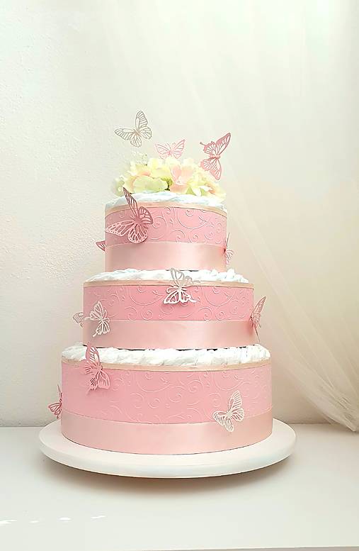 Detské doplnky - Plienková torta motýľkovo ružová - 17615211_
