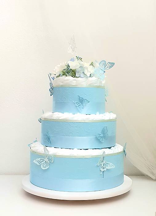 Detské doplnky - Plienková torta motýľkovo modrá - 17615262_