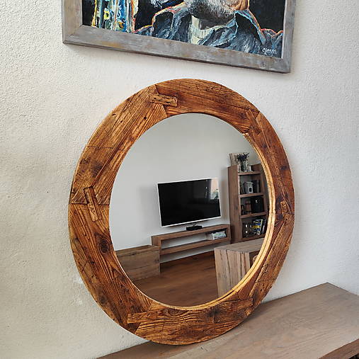 Zrkadlá - Zrkadlo - kruhové  (vonkajší priemer - 80 cm, vnútorný priemer rámu- 60 cm,  šírka rámu - 10 cm, cena zrkadla - priemer 63 cm 38 € - Priehľadná) - 17616533_