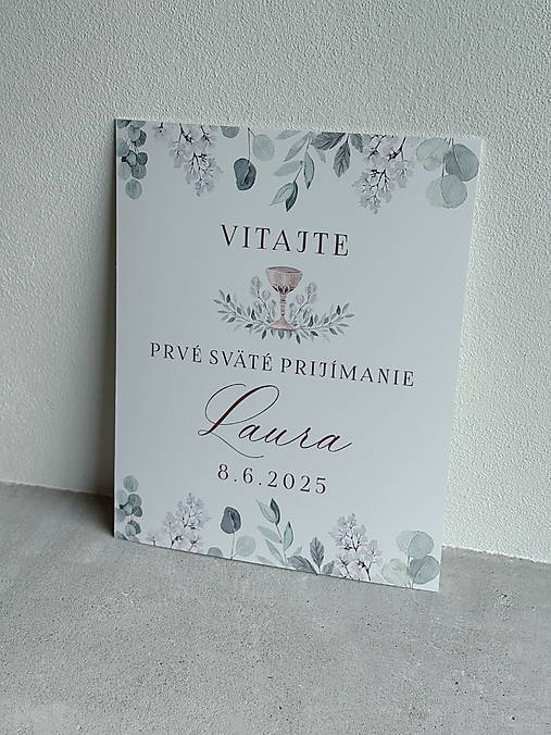 Papiernictvo - Uvítacia tabuľa na prvé sväté prijímanie greenery - 17618357_