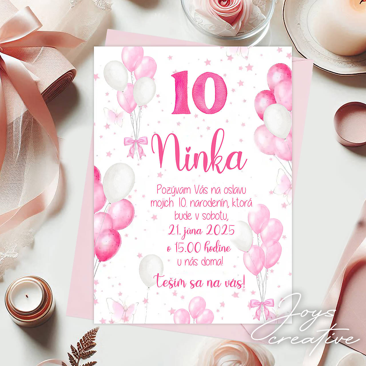 Pozvánka pre dievča na narodeniny s balónmi