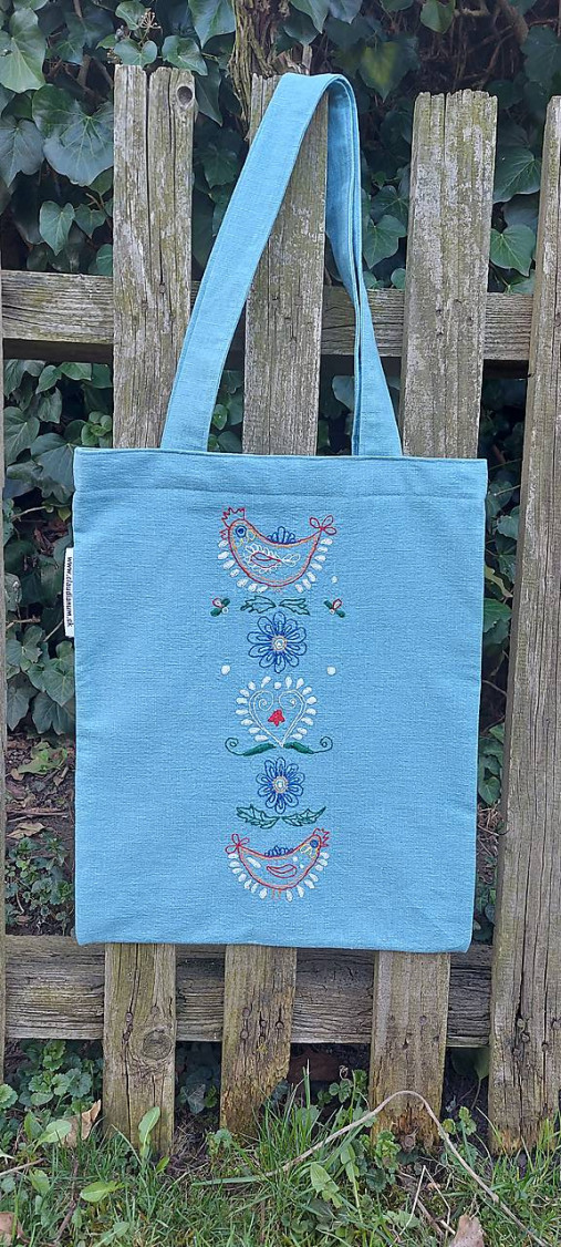 Dobrý obchod - Ľanová taška s výšivkou - ľudový motív, vtáčiky - 17618735_