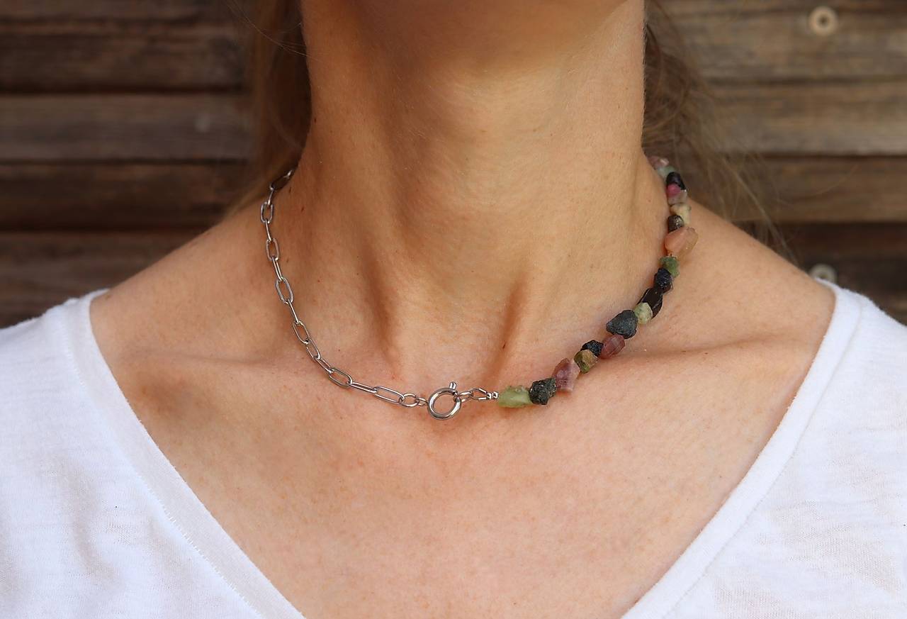Náhrdelník choker - surový turmalín