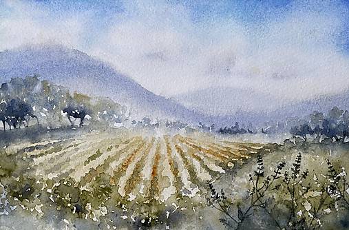 Obrazy - Akvarel “Za mestom” - 17619575_