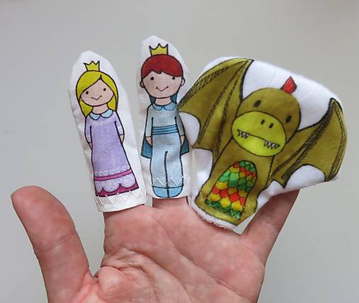 MINI pršteková maňuška - sada princezná, princ a drak