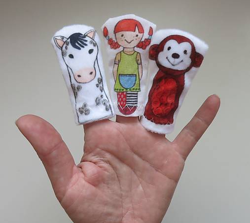 MINI pršteková maňuška - sada Pippi Dlhá Pančucha a zvierací kamaráti