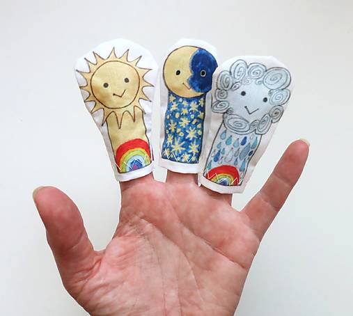MINI pršteková maňuška (sada Slniečko, Mesiac a Dažďový oblak)