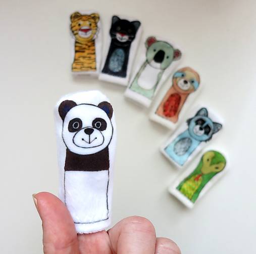 MINI pršteková maňuška - sada exotické zvieratká II (panda)