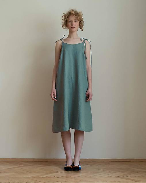 Šaty - ľanové šaty BLACK/MINT - 17624543_