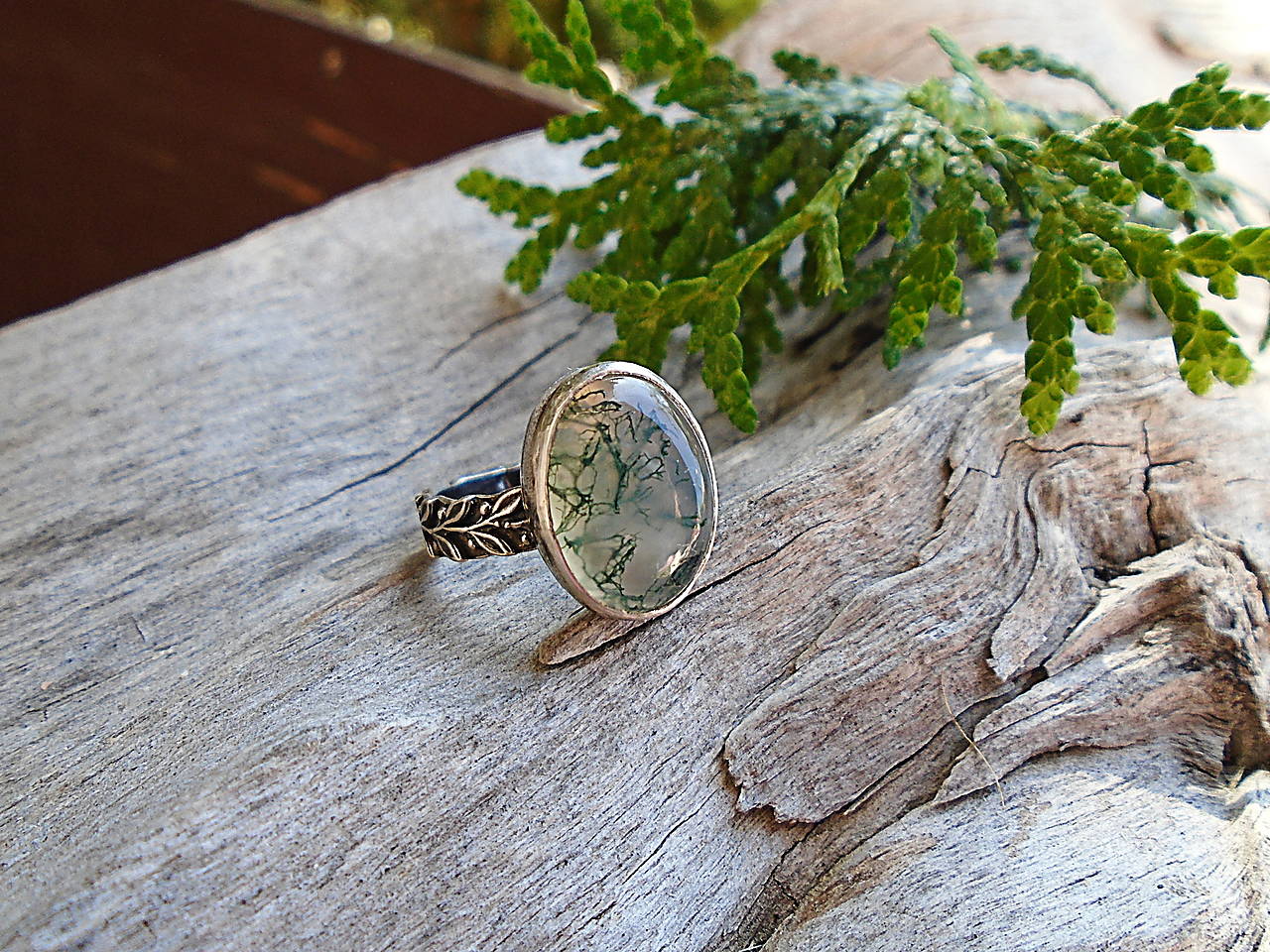 Strieborný prsteň Ag925 Machový achát