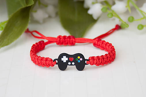 Detské doplnky - Šnúrkový náramok detský - Herná konzola joystick červená - 17625517_