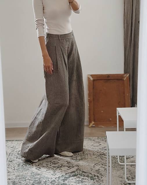 Nohavice - VICTORIA Dámske ľanové široké nohavice - 17628016_