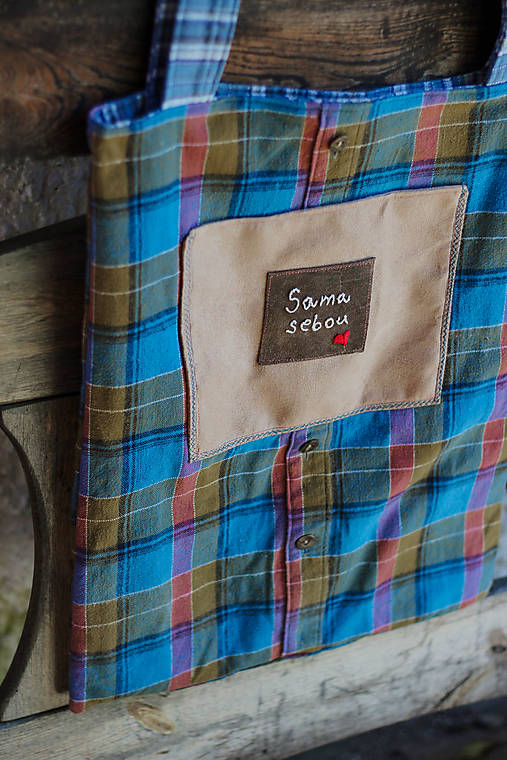 Nákupné tašky - UPCY taška z košele Sama Sebou - 17629523_