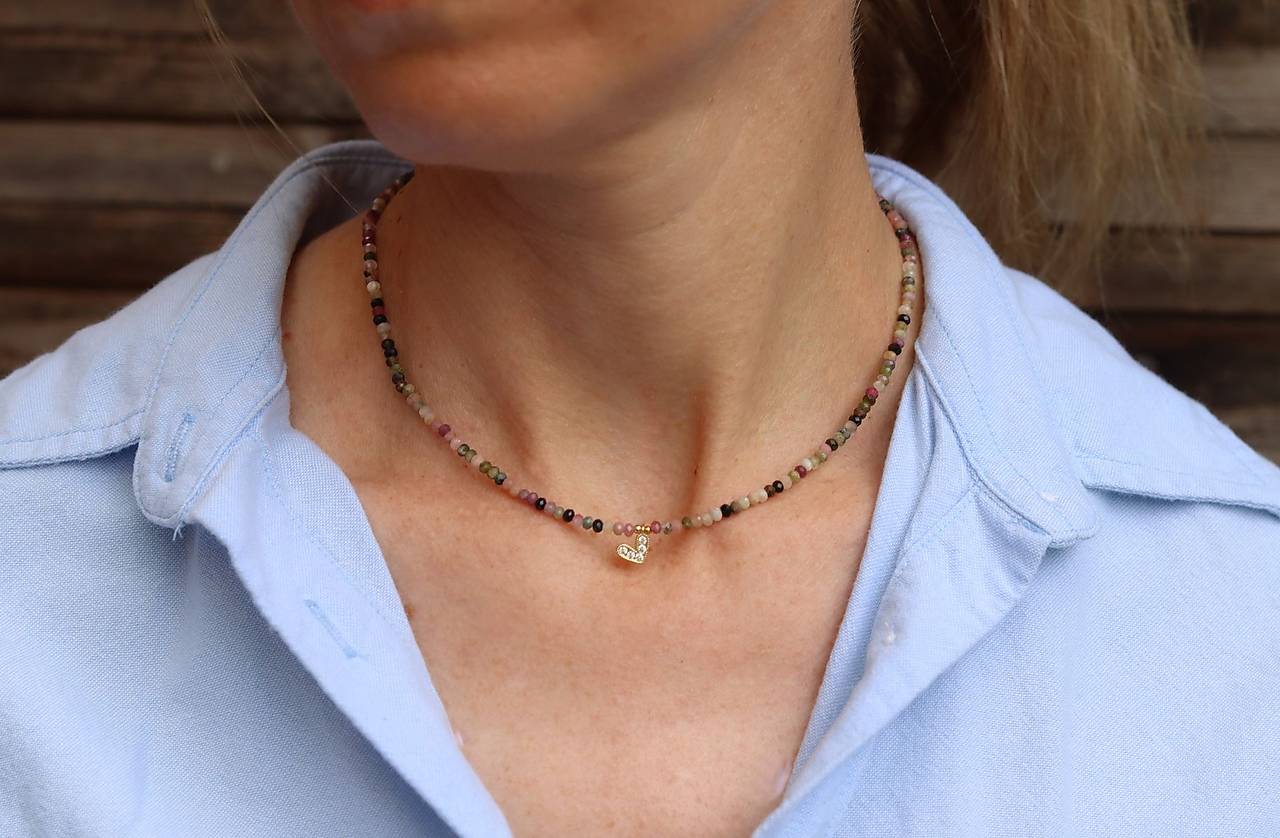Náhrdelník choker turmalín, srdiečko