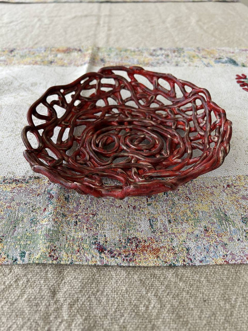 Nádoby - Keramická misa na ovocie červená. - 17629556_