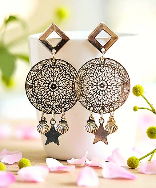 Náušnice - Orientálne náušnice s filigárnmi, nerezová oceľ - 17628691_