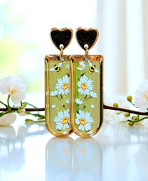 Náušnice - Visiace náušnice s margarétkami, nerezová oceľ - 17628721_