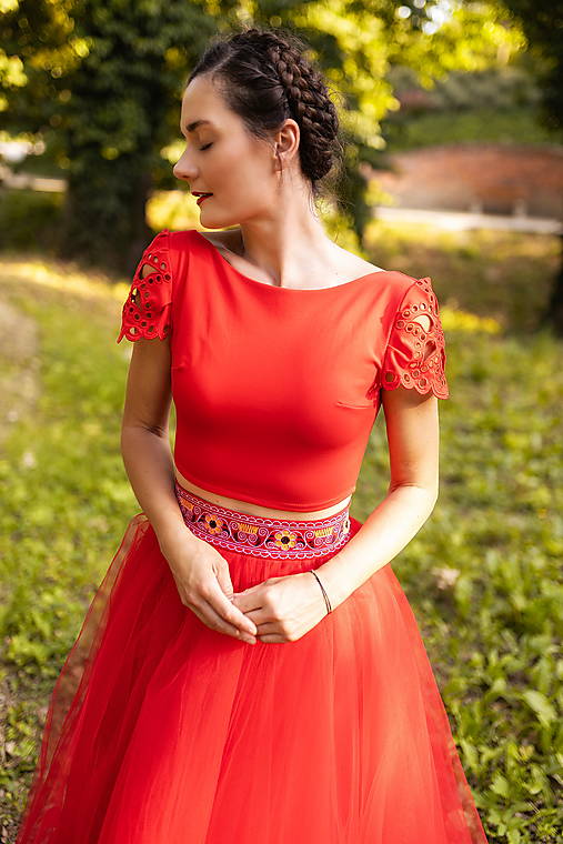 Topy, tričká, tielka - červený crop top Poľana - 17631175_