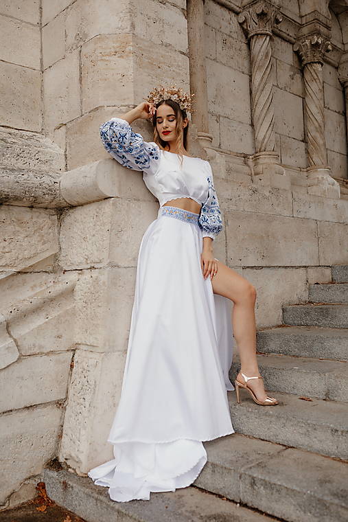Šaty - Svadobný crop top so sukňou Vajnory - 17631313_