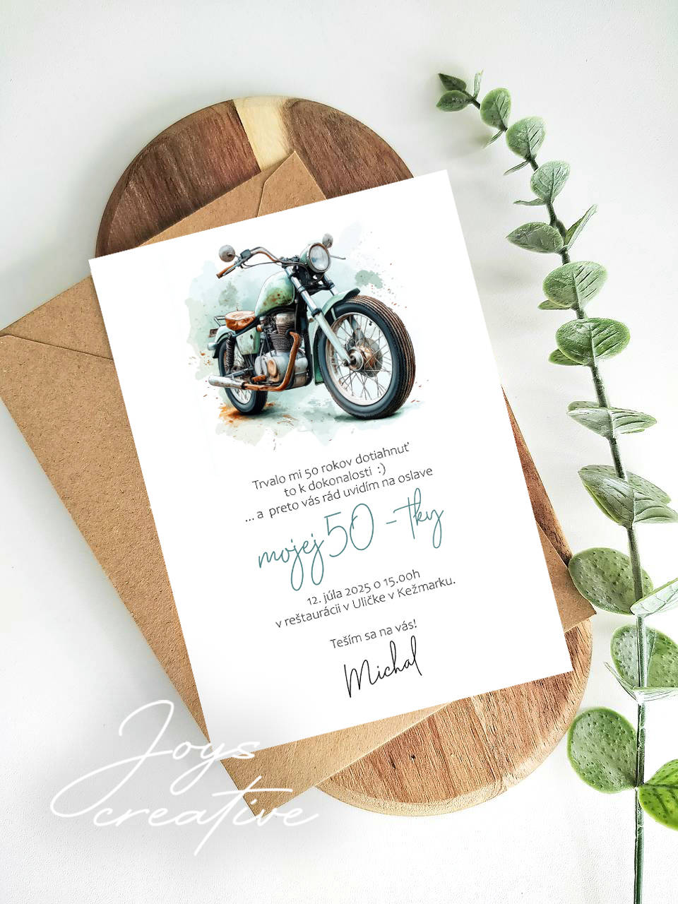 Minimalistická pozvánka pre chlapa s motorkou B12 (mentolová)