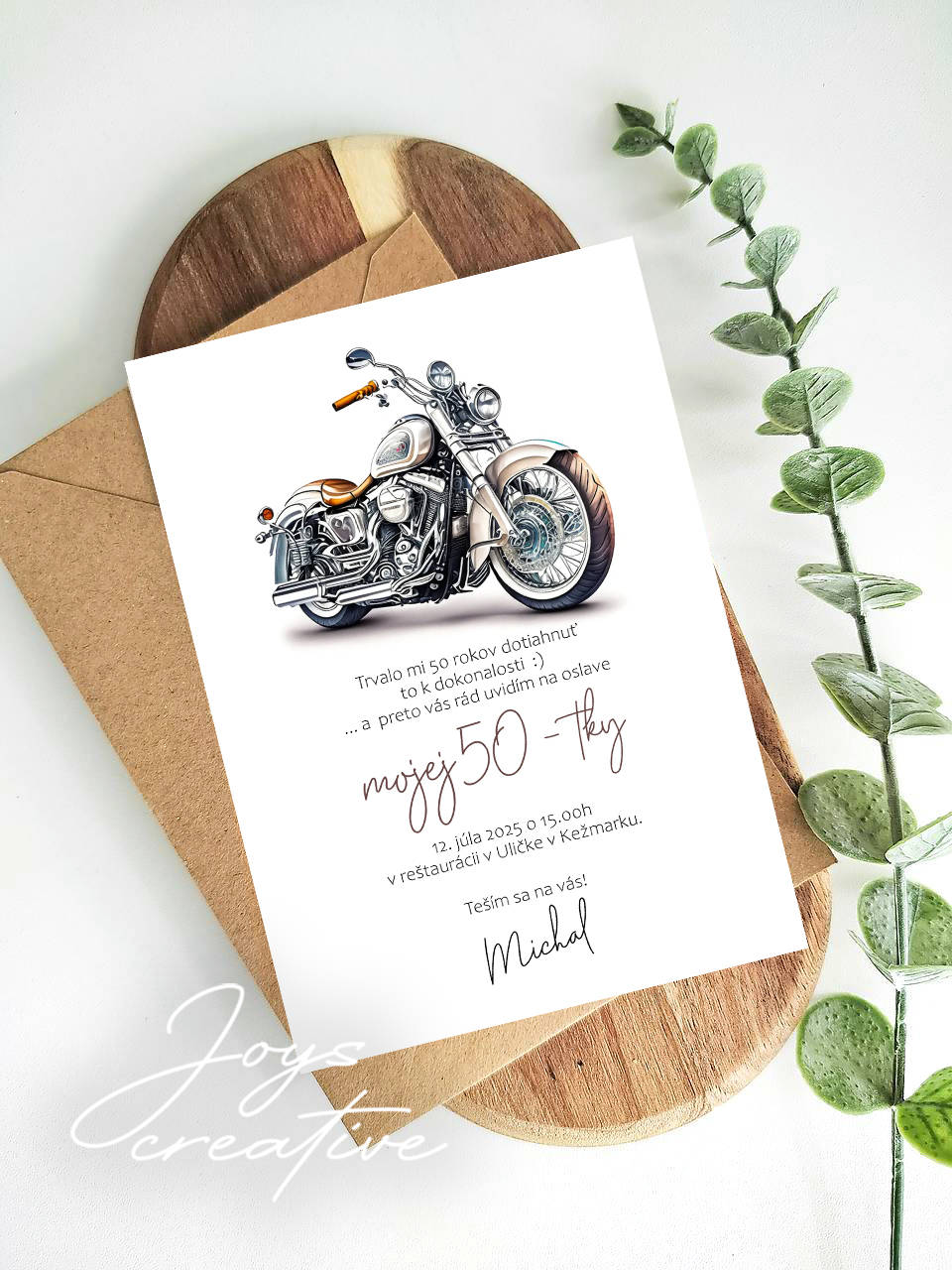 Minimalistická pozvánka pre chlapa s motorkou B12 (chróm)