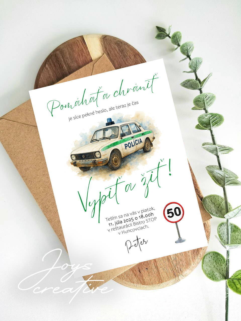 Pozvánka pre policajta s retro policajným autom B14