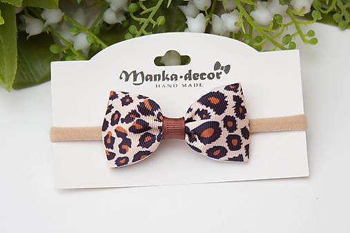 Detské doplnky - Pružná čelenka s mašlou - Hnedý leopardí vzor - 17632351_
