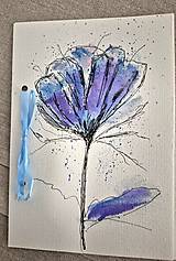 Papiernictvo - Pohľadnica originál - kvet  maľovaný akvarelom + obálka  (Modrá) - 17632519_