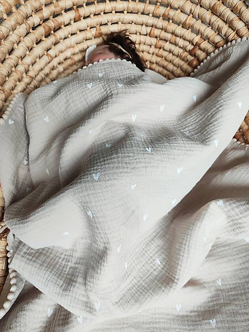 Detský textil - Letná mušelínová deka pre bábätko srdiečka  - 17633372_