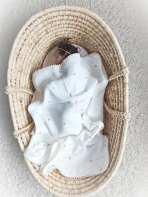 Detský textil - Letná mušelínová deka pre bábätko béžové kvietky  - 17634323_