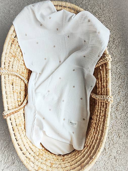 Detské doplnky - Mušelínová plienka 60x90cm béžové kvietky  - 17634391_