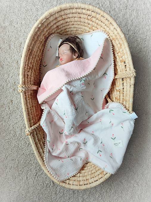 Detský textil - Mušelínová sada pre bábätko ružové tulipány  - 17634454_
