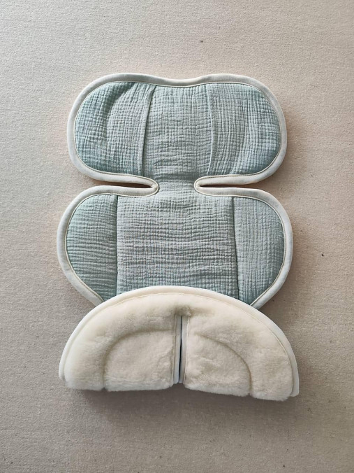 Detský textil - VLNIENKA podložka do autosedačky vajíčko Avionaut pixel pro 0+ / 0-13kg 100% Merino Top Super wash Natural  Mušelin Mint - 17633316_
